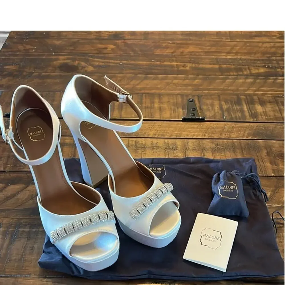 Malone Souliers Yurkia Crystal Platform  Block Heesl Open Toe NEW EU 39.5 US 9.5